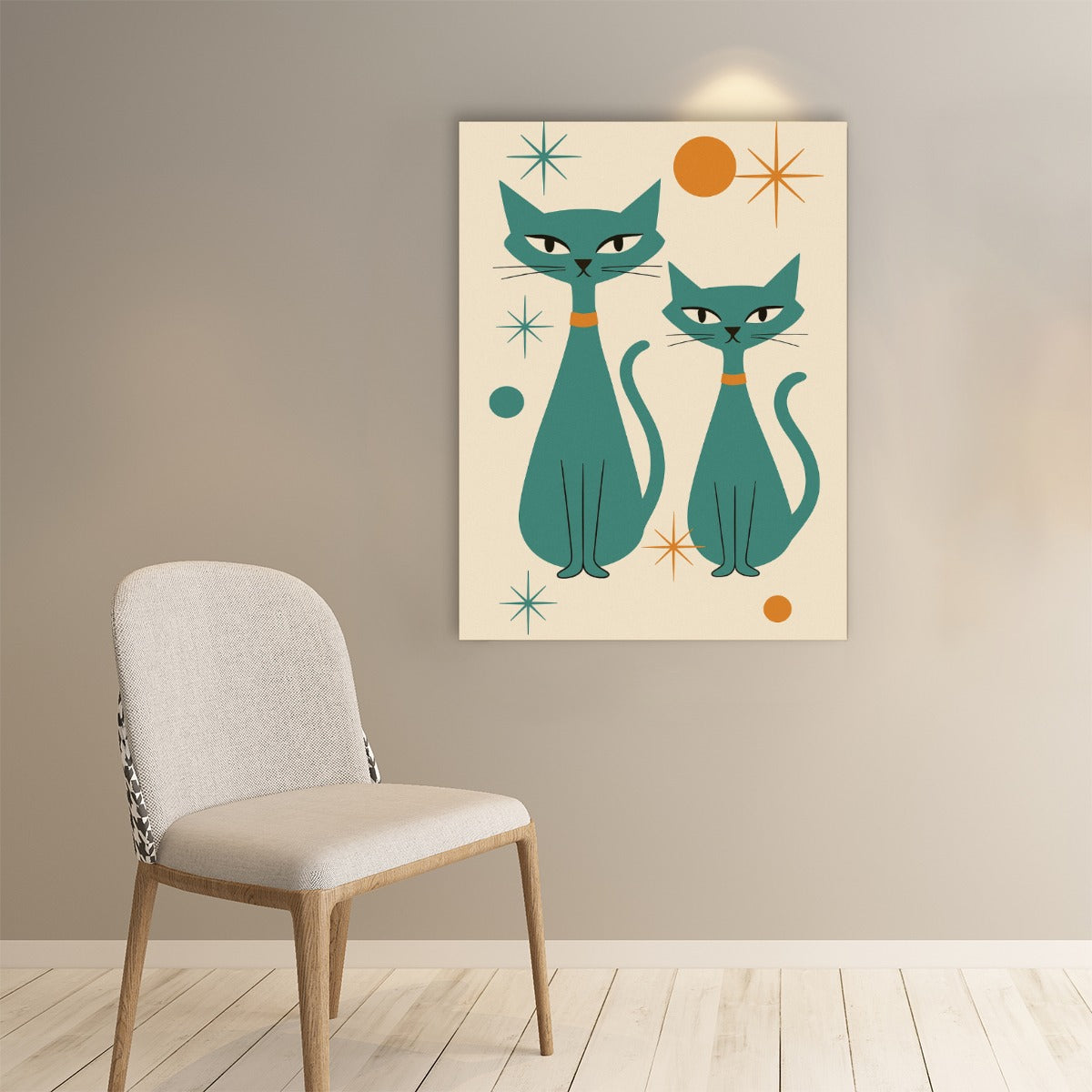 Retro Teal Atomic Cats – Mid-Century Modern Wall Art Poster