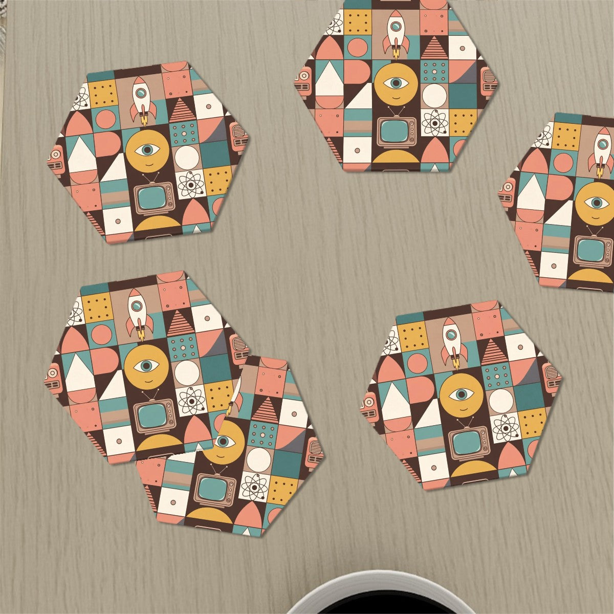 Hexagon Ceramic Coasters Set of 6