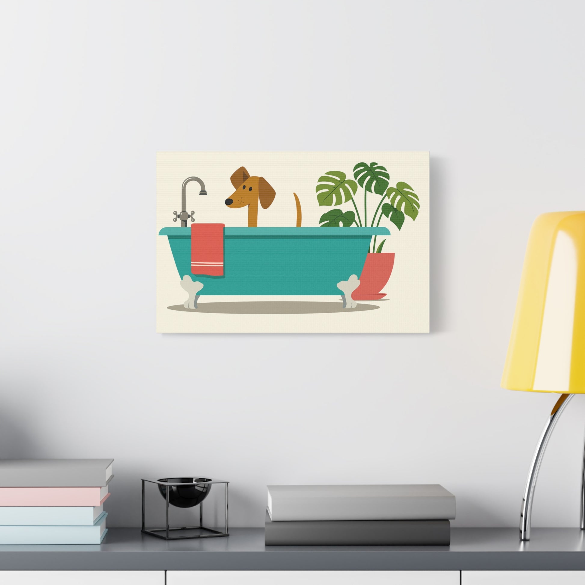 Whimsical Dog Bath Canvas Wall Art