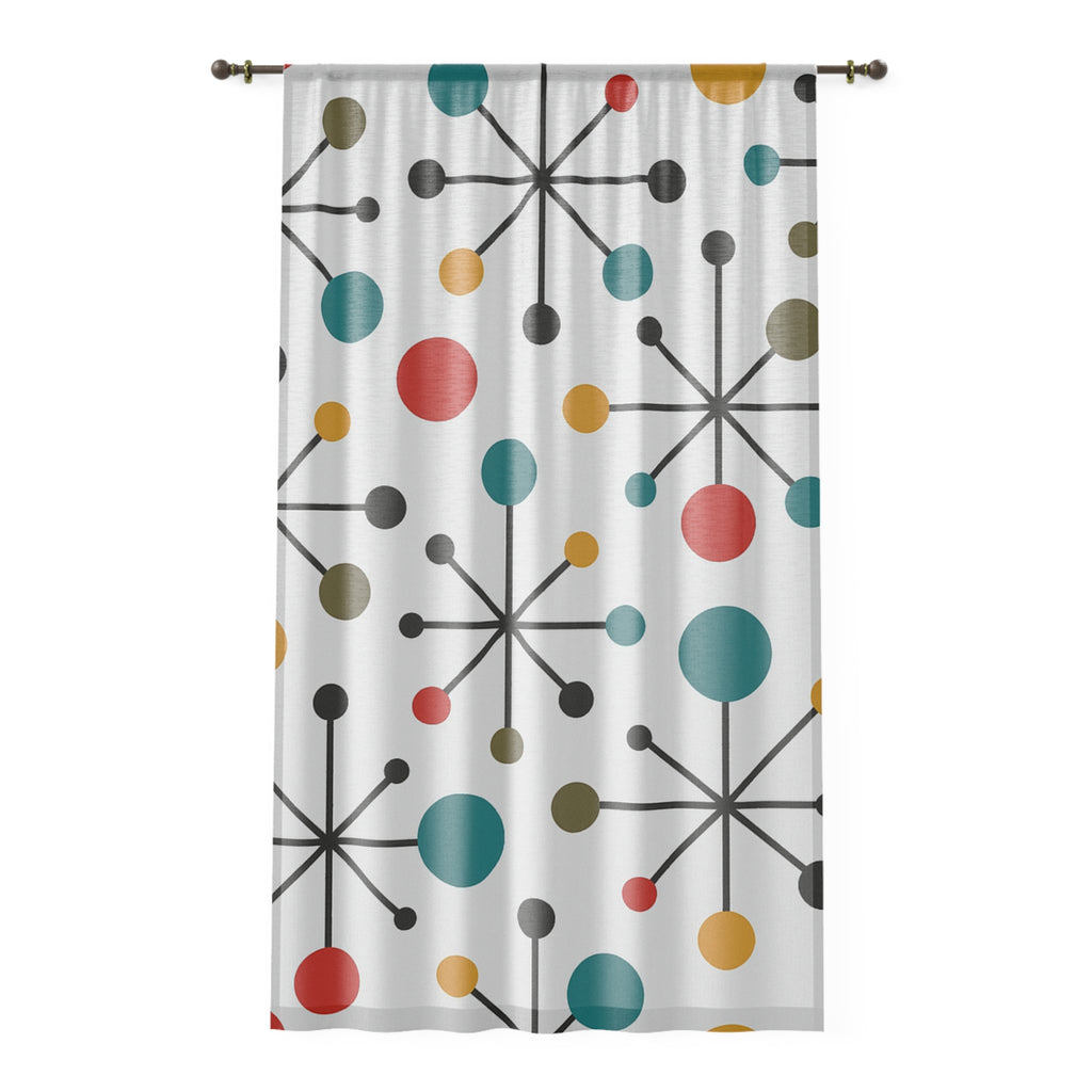 Mid-Century Atomic Dots Curtain – Retro Starburst Panel in Teal, Coral & Mustard