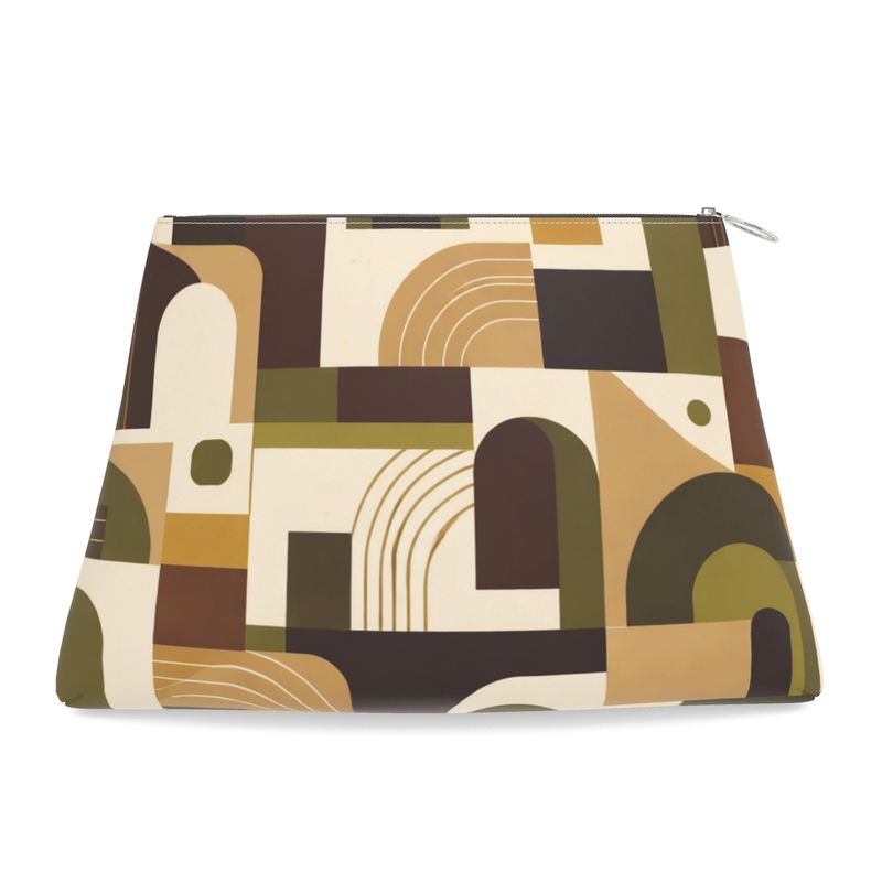 Architectural Blocks Designer Leather Clutch Purse — Mid-Century Abstract Geometry