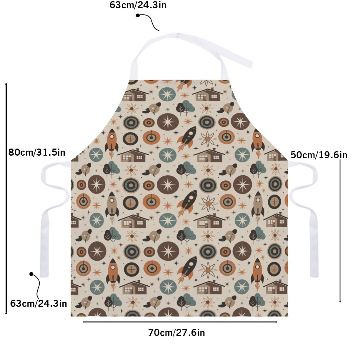 Mid‑Century Adventure Adjustable Apron With White Strap — Retro Viking Motif