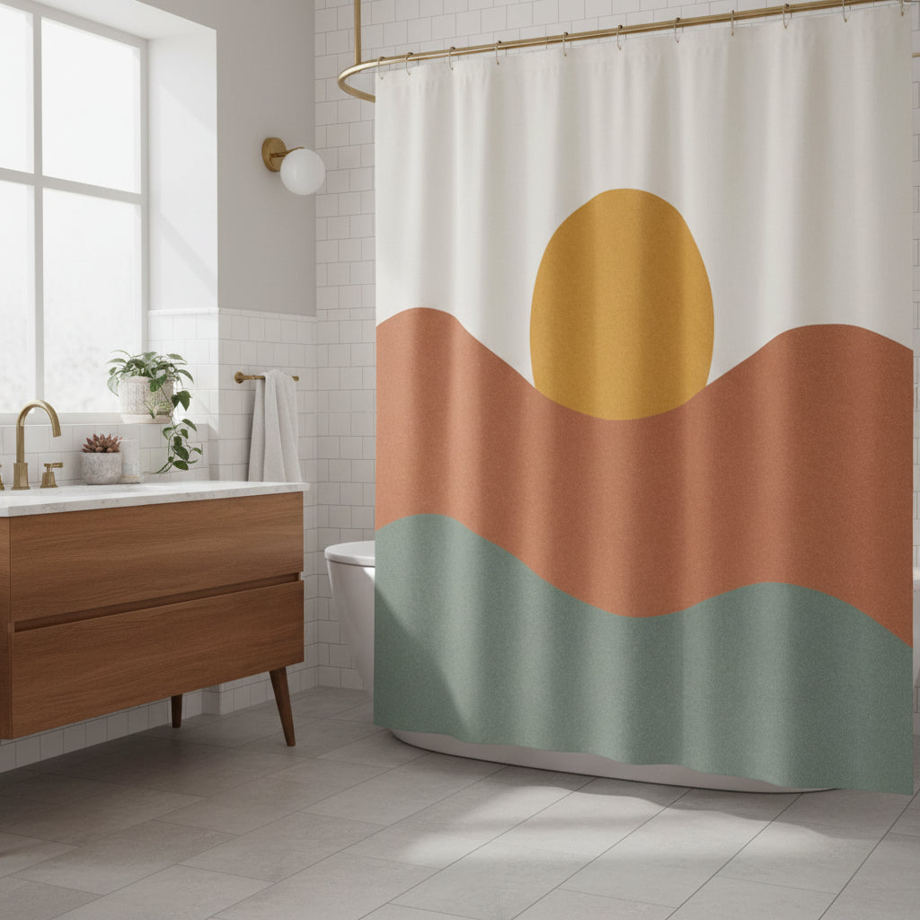 The "Sedona" Sunrise Shower Curtain | Abstract Desert Landscape Art | Rust, Sage & Mustard