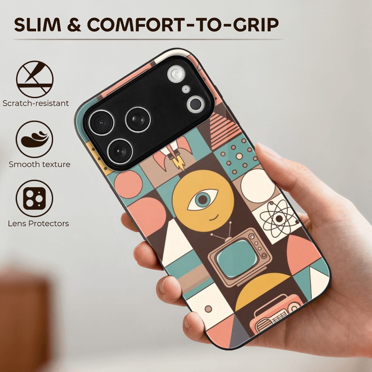 Pure Mid Century Glass Phone Case — Modern Retro Design for iPhone 17 Pro Max