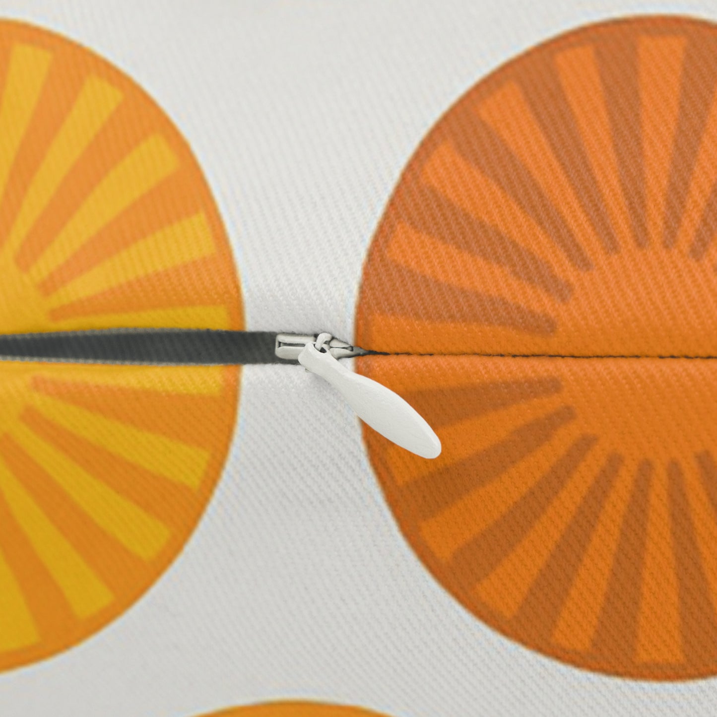 Retro Sunburst Circle Lumbar Pillow – Mid-Century Modern Orange & Yellow (20×14)