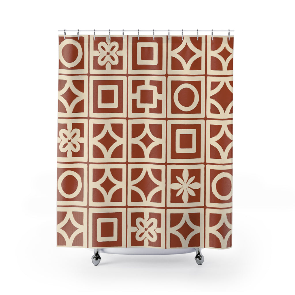 Retro Terra Tile Shower Curtain – Mid Century Modern Bathroom Decor