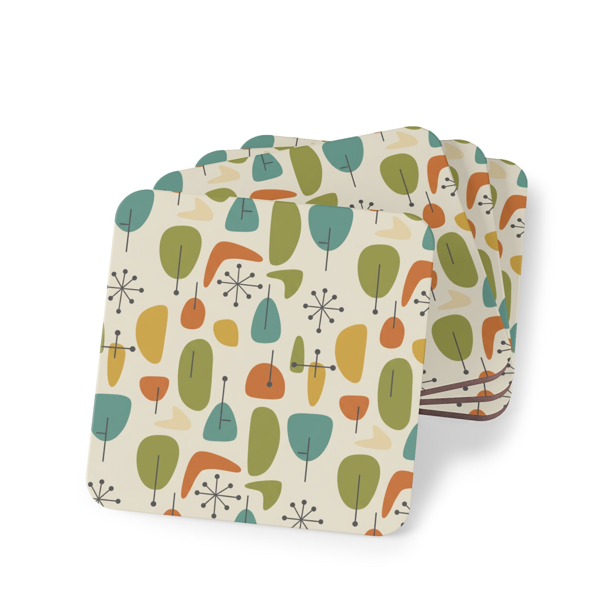 Atomic Leaf Coaster Set | Mid-Century Modern Drink Coasters 4-Pack