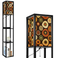 “Orbit Ember Tower Lamp” — Mid‑Century Modern Floor Lamp with Shelves + Retro Circle Panels