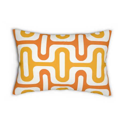 Retro Geometric Lumbar Pillow - Vibrant Orange and Yellow Decor