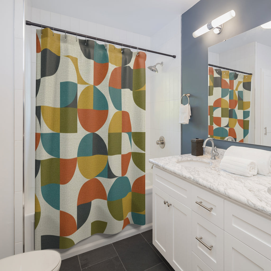 The Bauhaus Shower Curtain — Retro Geometric Bath Art