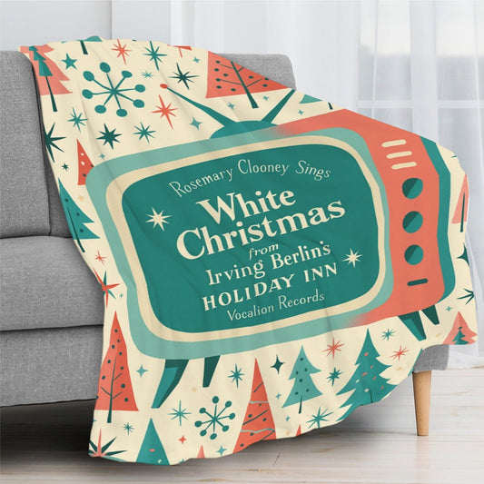 White Christmas Flannel Throw Blanket – Retro TV Holiday Edition