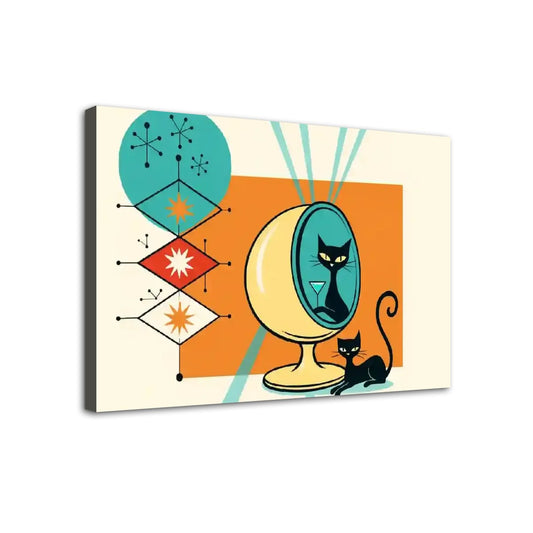 Mid-Century Mod Cat in Egg Chair Canvas Print – Made in USA