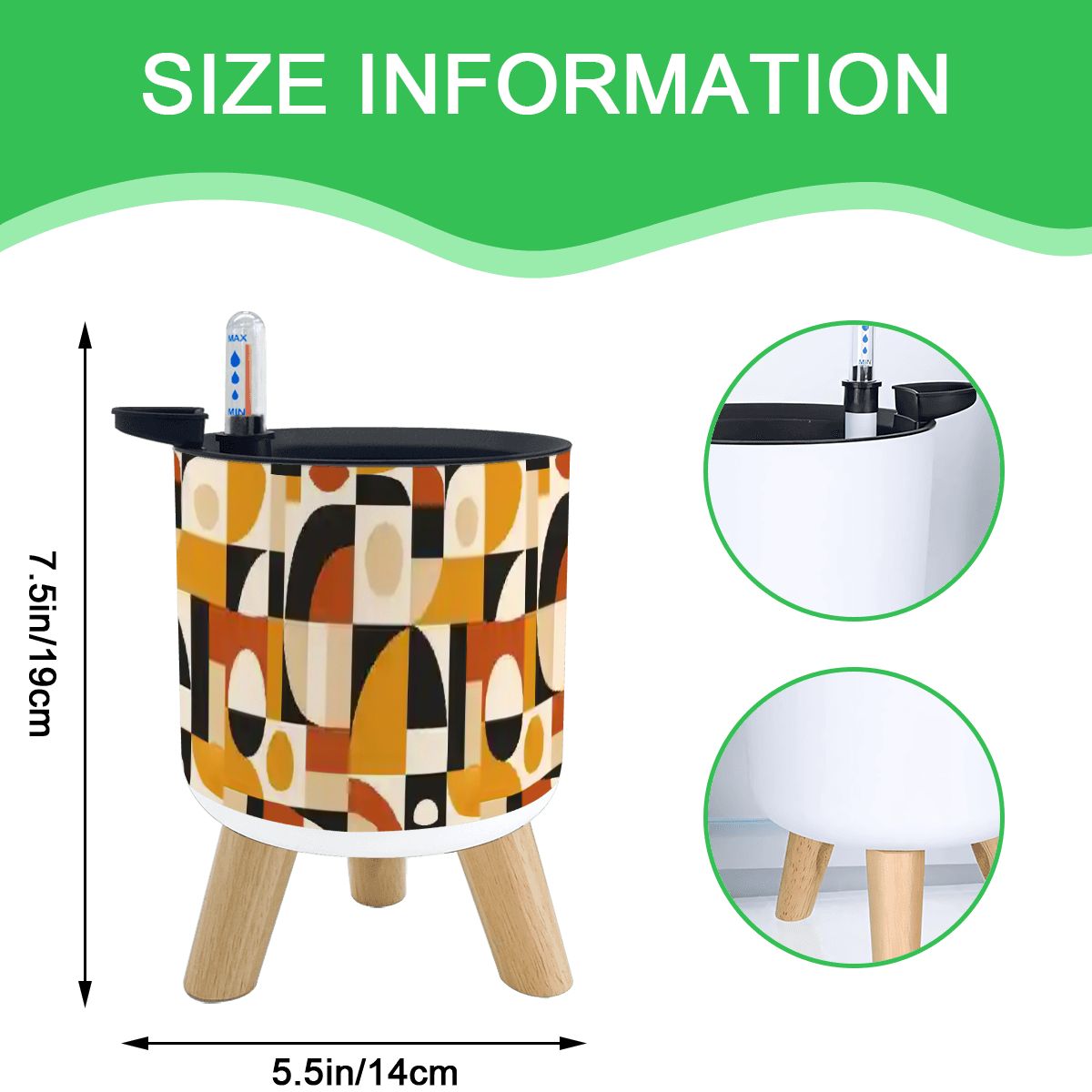 Self-Watering Plant Pots with Wood Legs – Set of 3 | 5.5”×7.5”