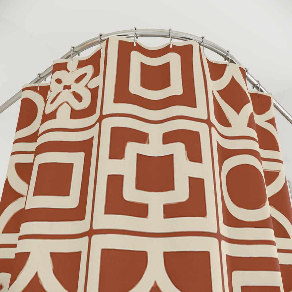 Retro Terra Tile Shower Curtain – Mid Century Modern Bathroom Decor