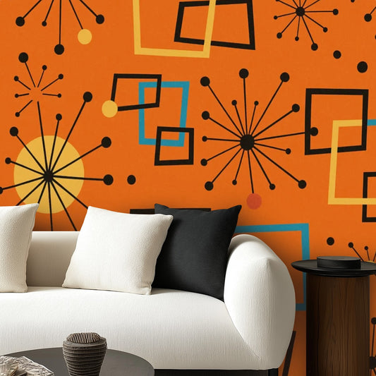 Atomic Tangerine Burst – Retro Peel & Stick Wallpaper