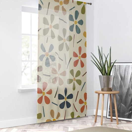 Retro Mod Floral Curtain Panel – Mid-Century Modern Inspired Light Filter