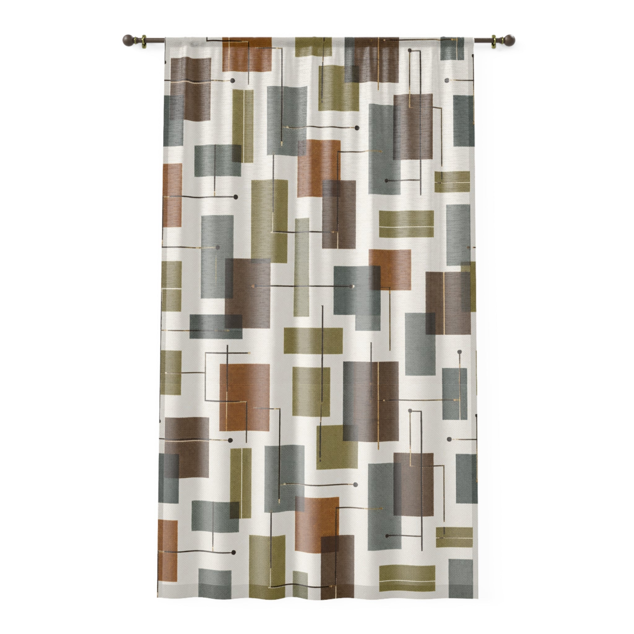 Mid-Century Bookworm Abstract Sheer Curtain Panel