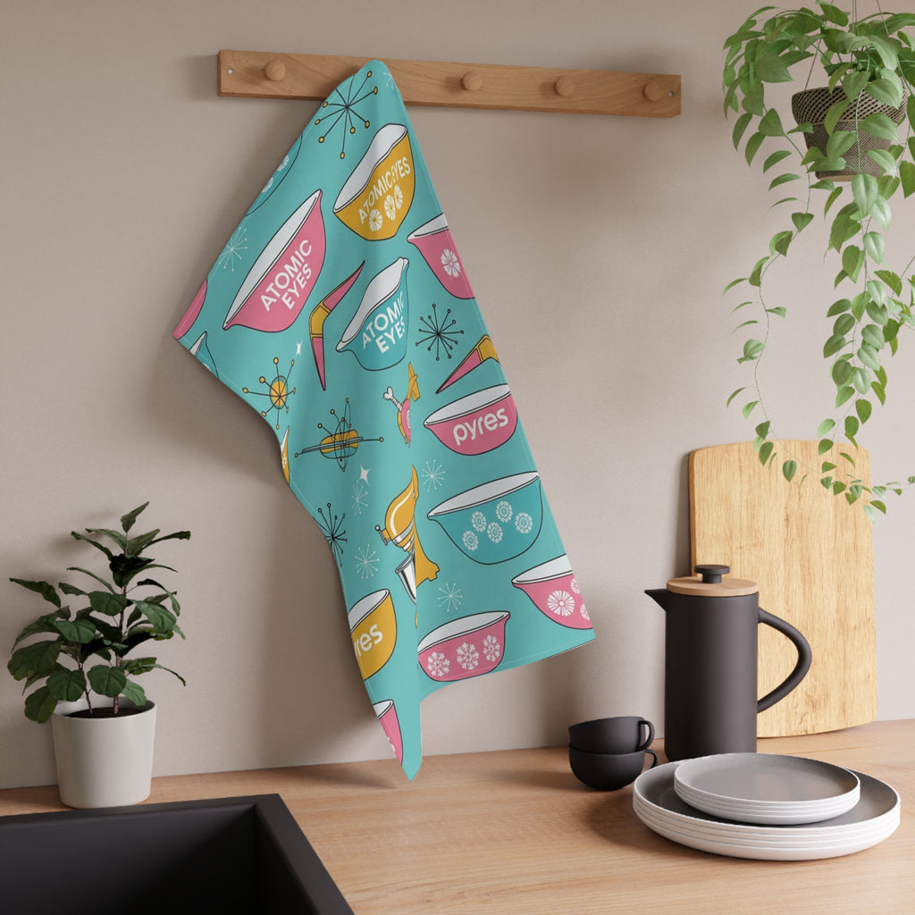 The Atomic Kitchen Tea Towel — Retro Pyrex Pattern (Cotton Twill)