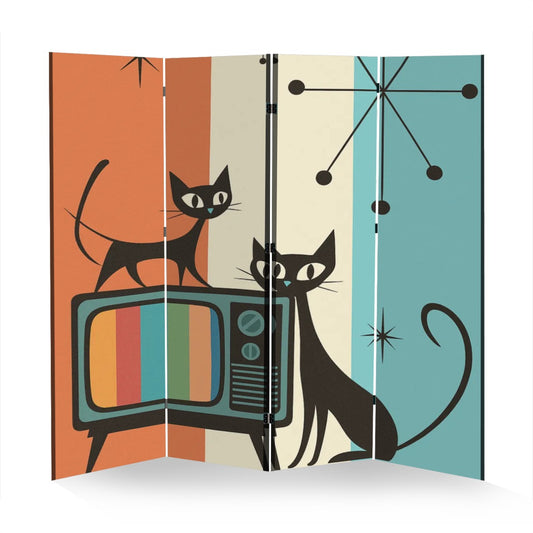 Atomic Cats Room Divider – 4 Panel Folding Screen