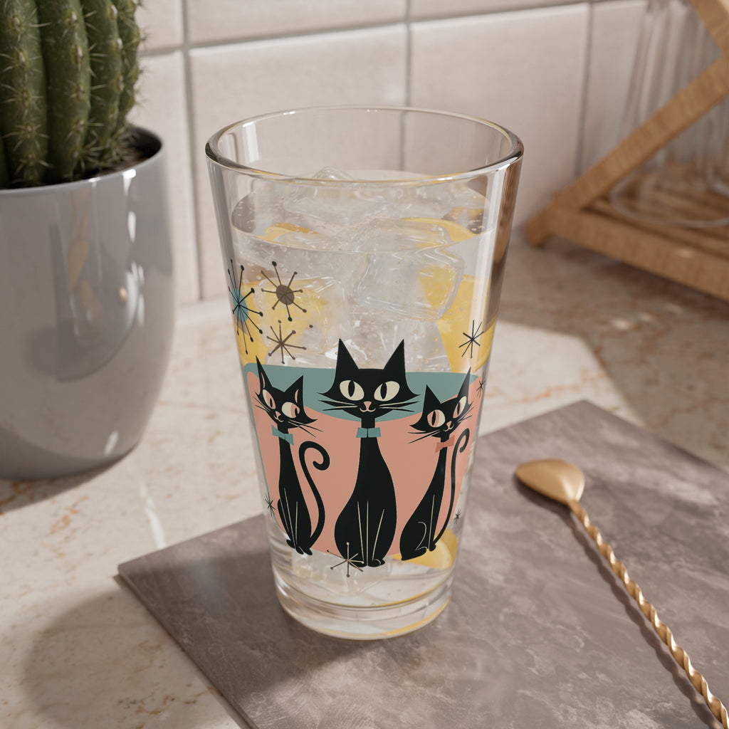 Atomic Cats Pint Glass – 16oz Retro MCM Cocktail & Drinking Glass