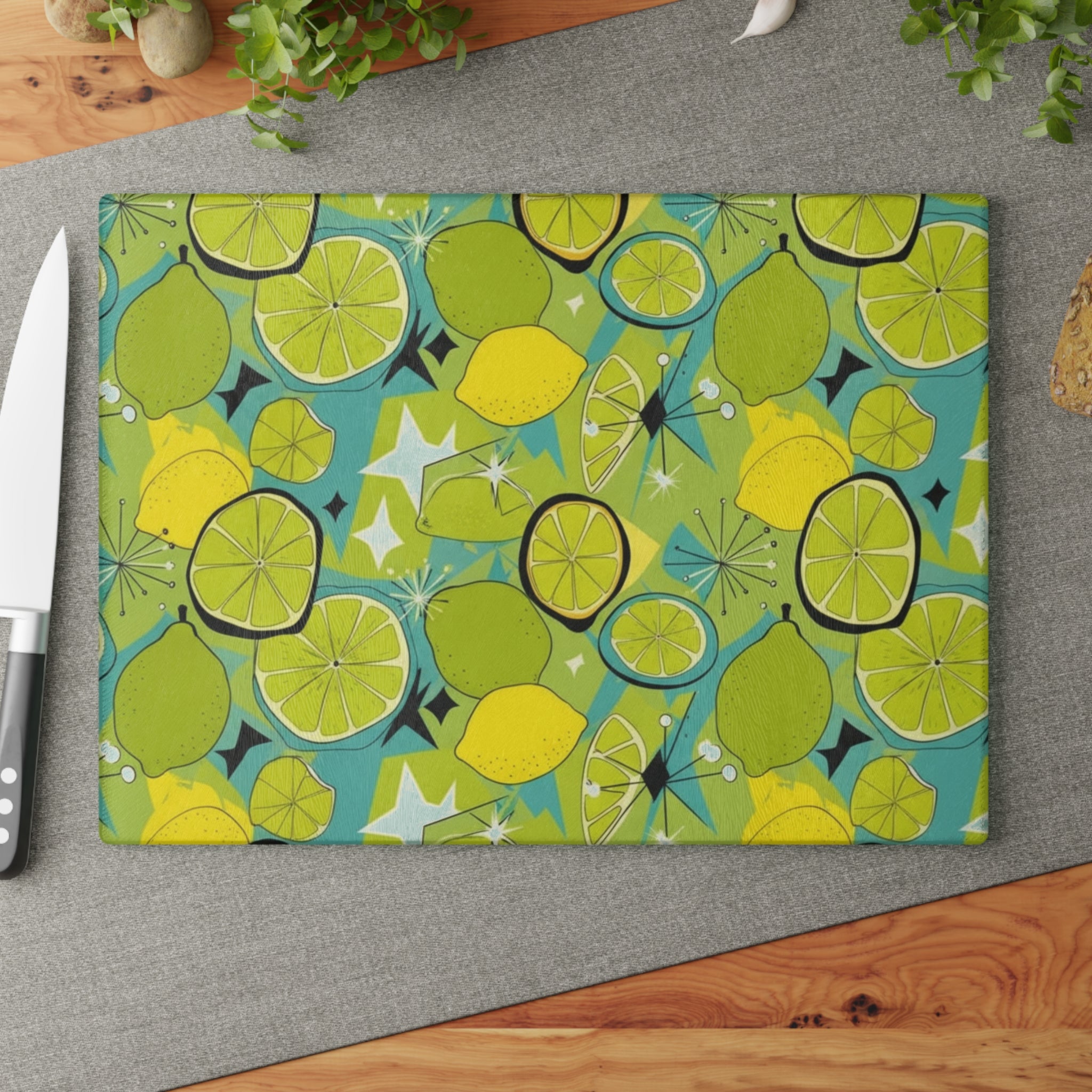 The Atomic Citrus Glass Cutting Board — Retro Kitchen Art