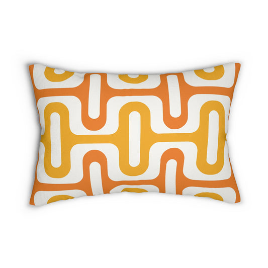 Retro Geometric Lumbar Pillow - Vibrant Orange and Yellow Decor