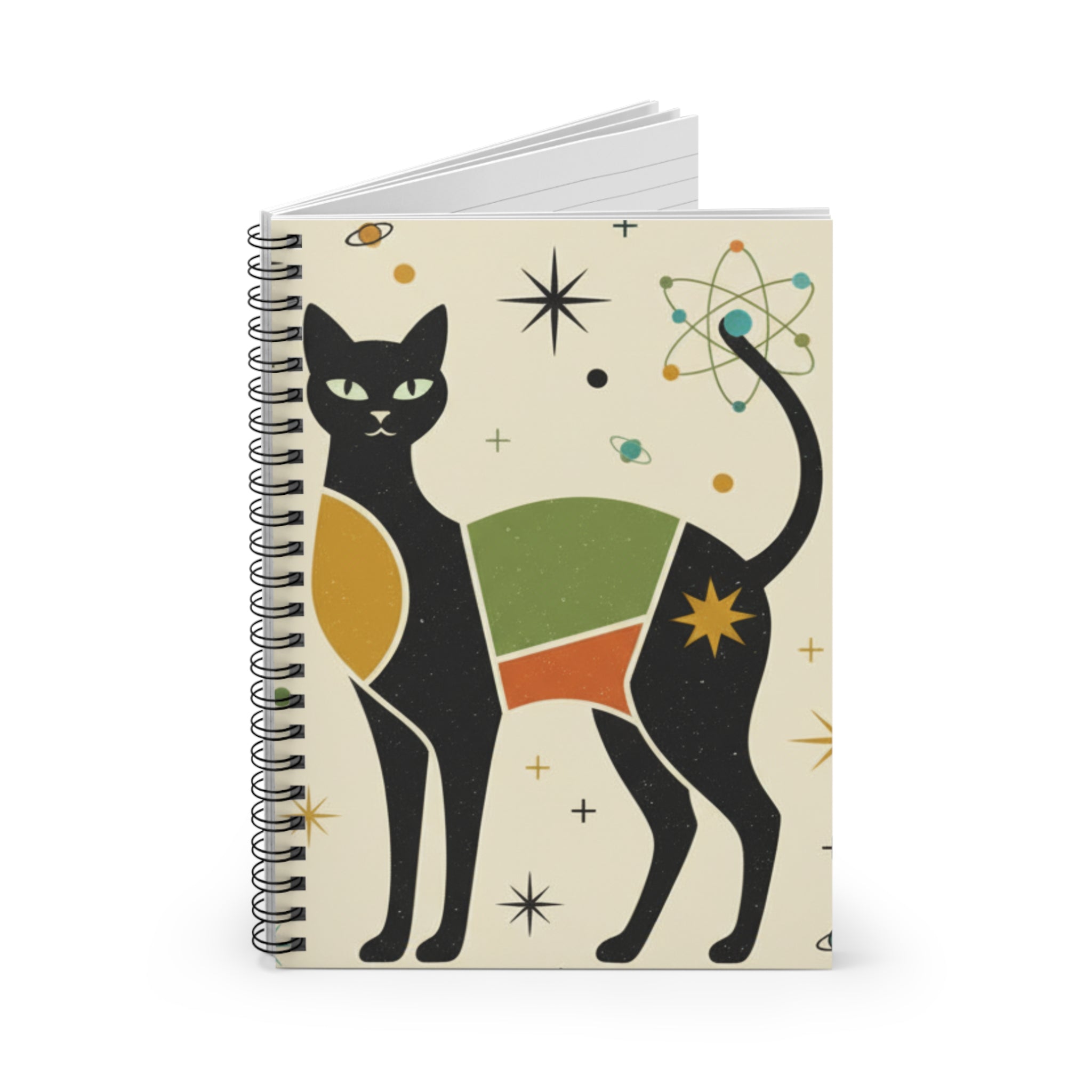 Retro Cosmic Cat Spiral Notebook — Ruled Journal for Notes & Sketches