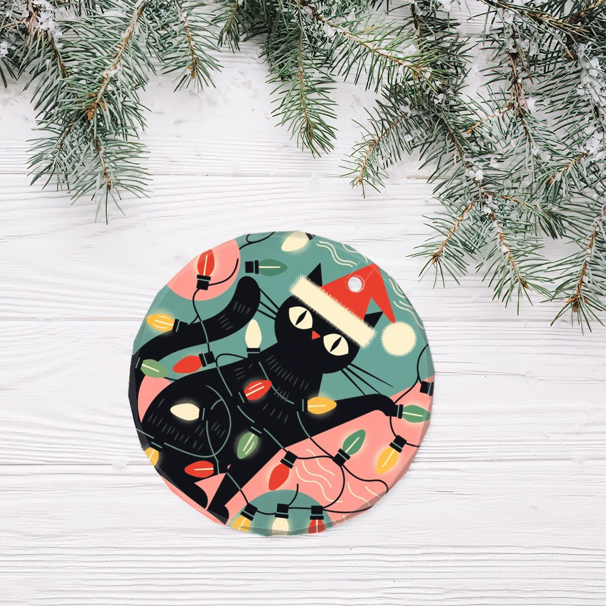 🐾 Atomic Cat Glass Ornament – Mid-Century Holiday Charm