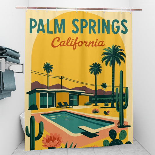 Palm Springs Poolside Retro Shower Curtain
