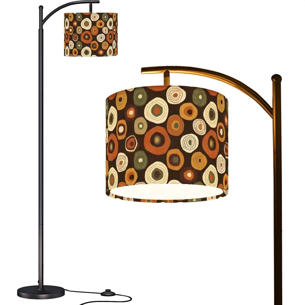 “Mod Button Burst” Arc Floor Lamp — Retro Circle‑Pattern Shade + Smart LED