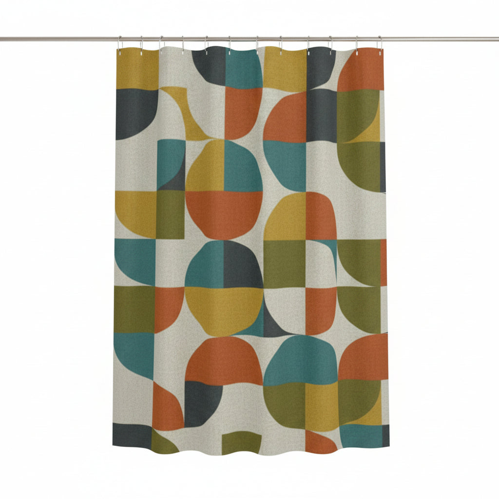 The Bauhaus Shower Curtain — Retro Geometric Bath Art