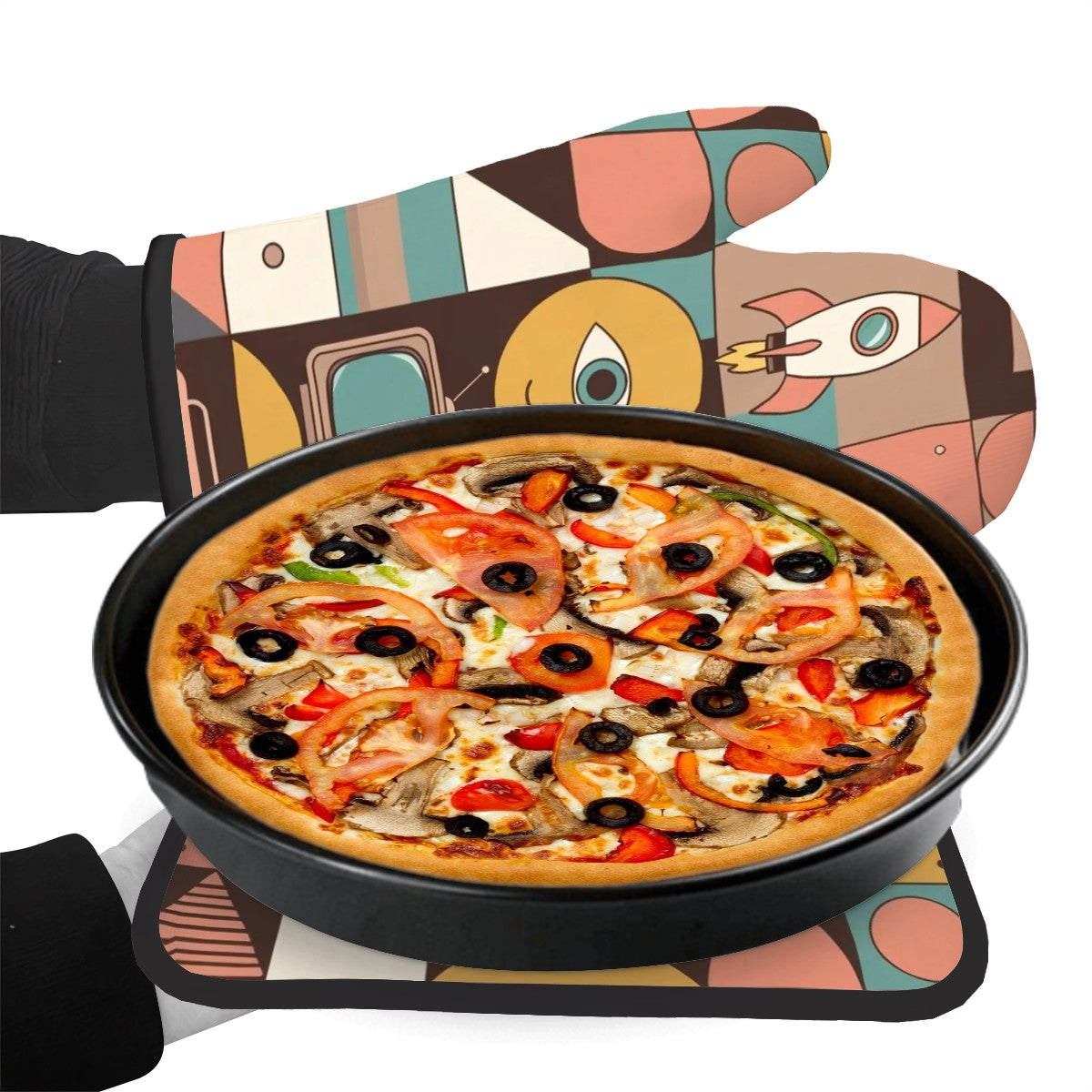 Mid‑Century Modern Oven Mitt & Pot Holder Set — Retro Kitchen Essentials