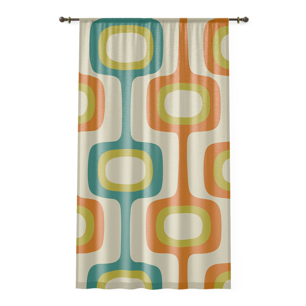 Retro Mod Block Mid-Century Modern Curtain Panel – Warm Avocado & Teal Pattern