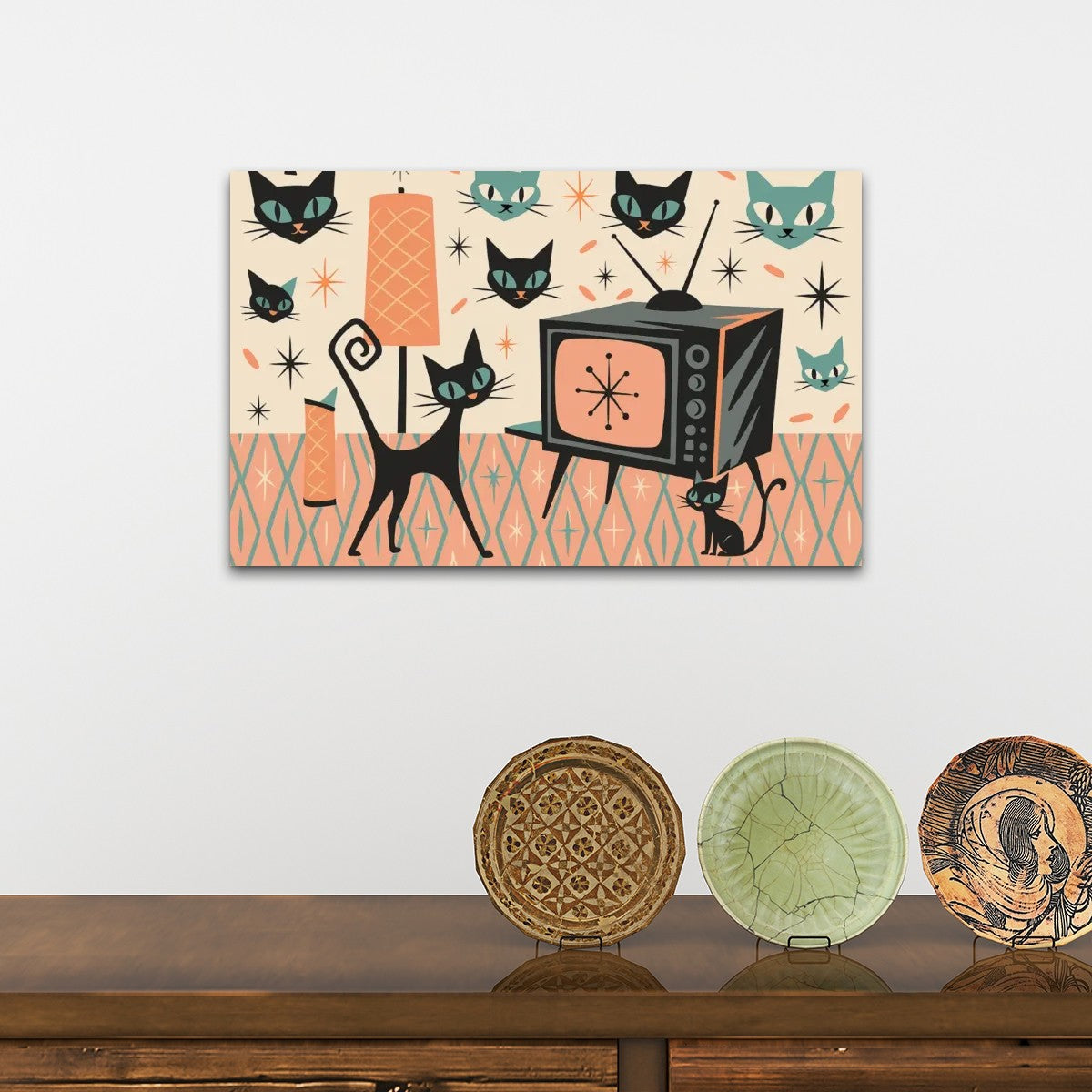 Retro Atomic Cats Canvas Print – Mid Century Modern Cool