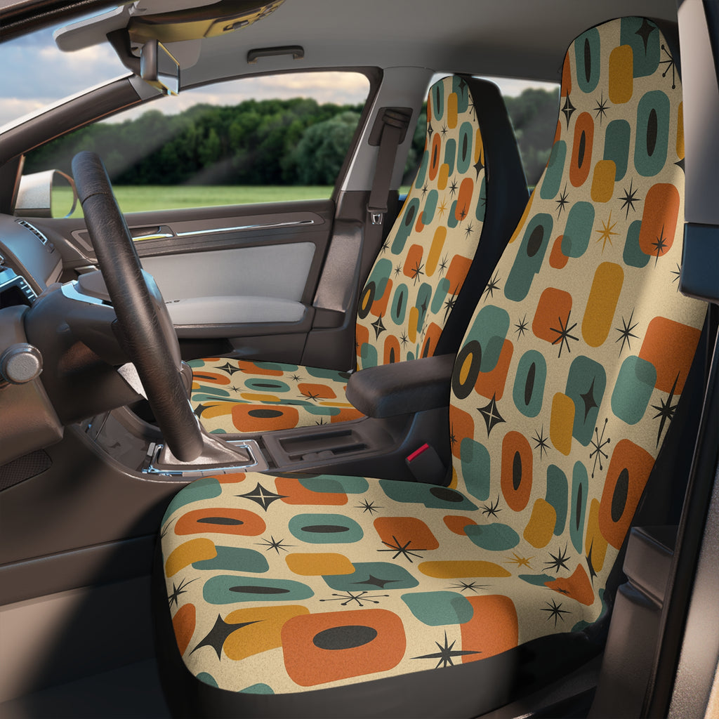 Atomic Shapes Car Seat Covers – Set of 2 | Mid Century Modern Style