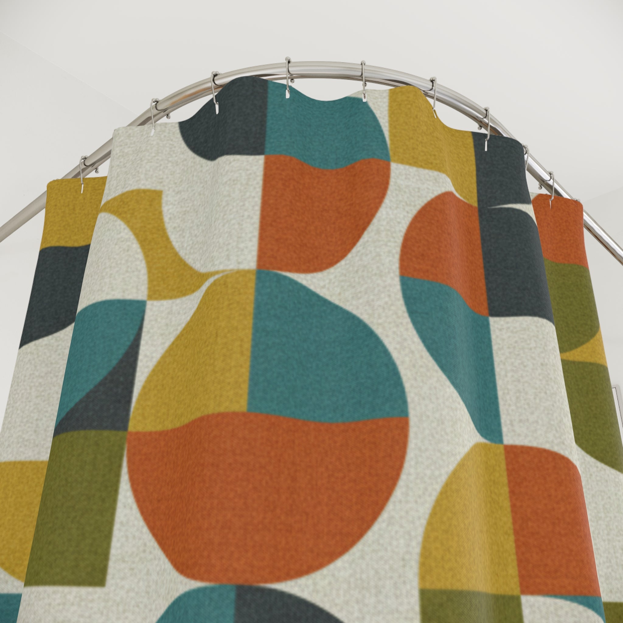The Bauhaus Shower Curtain — Retro Geometric Bath Art