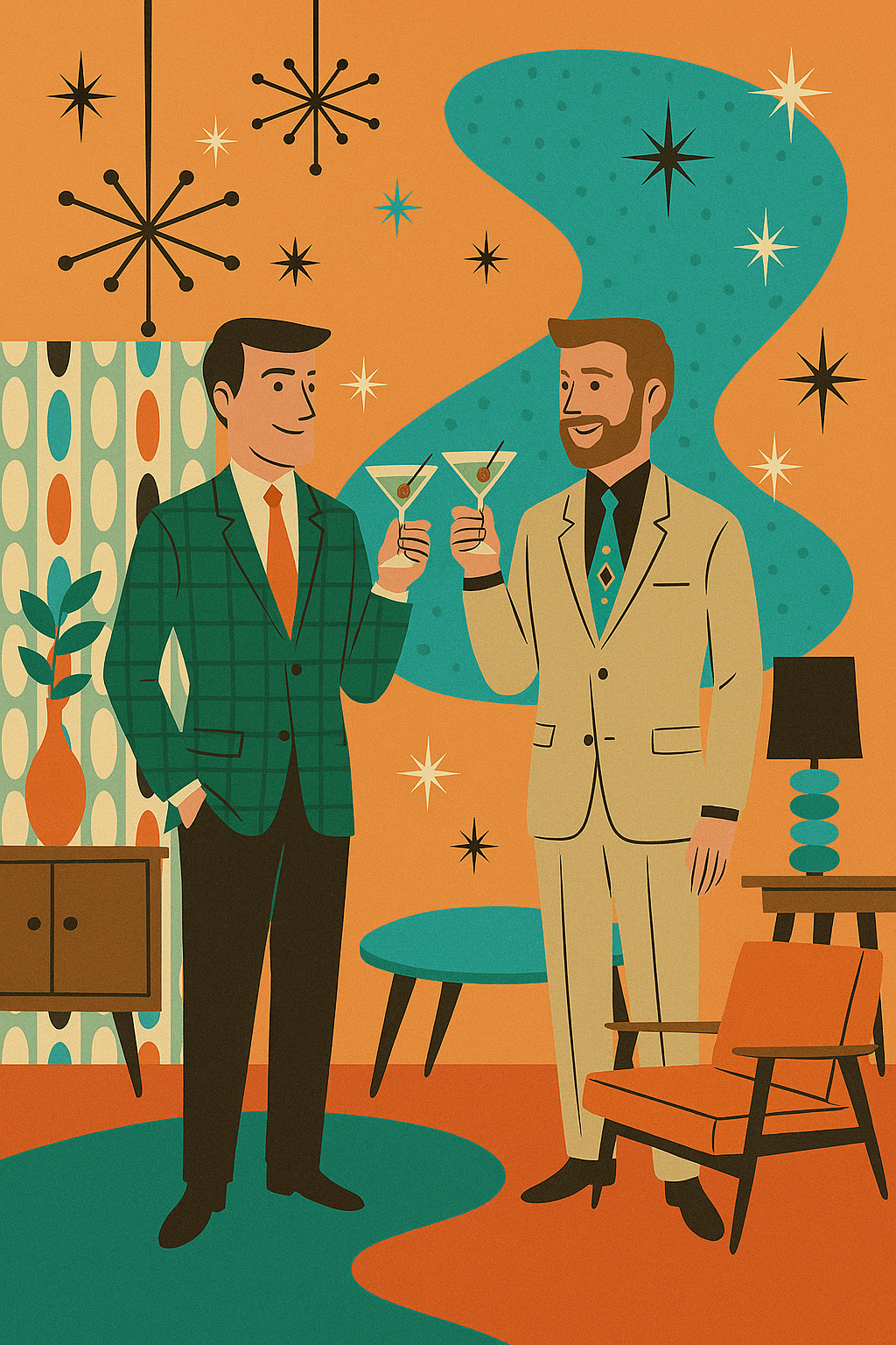 Retro Lounge Gents Poster – Mid-Century Modern Gay Art Print