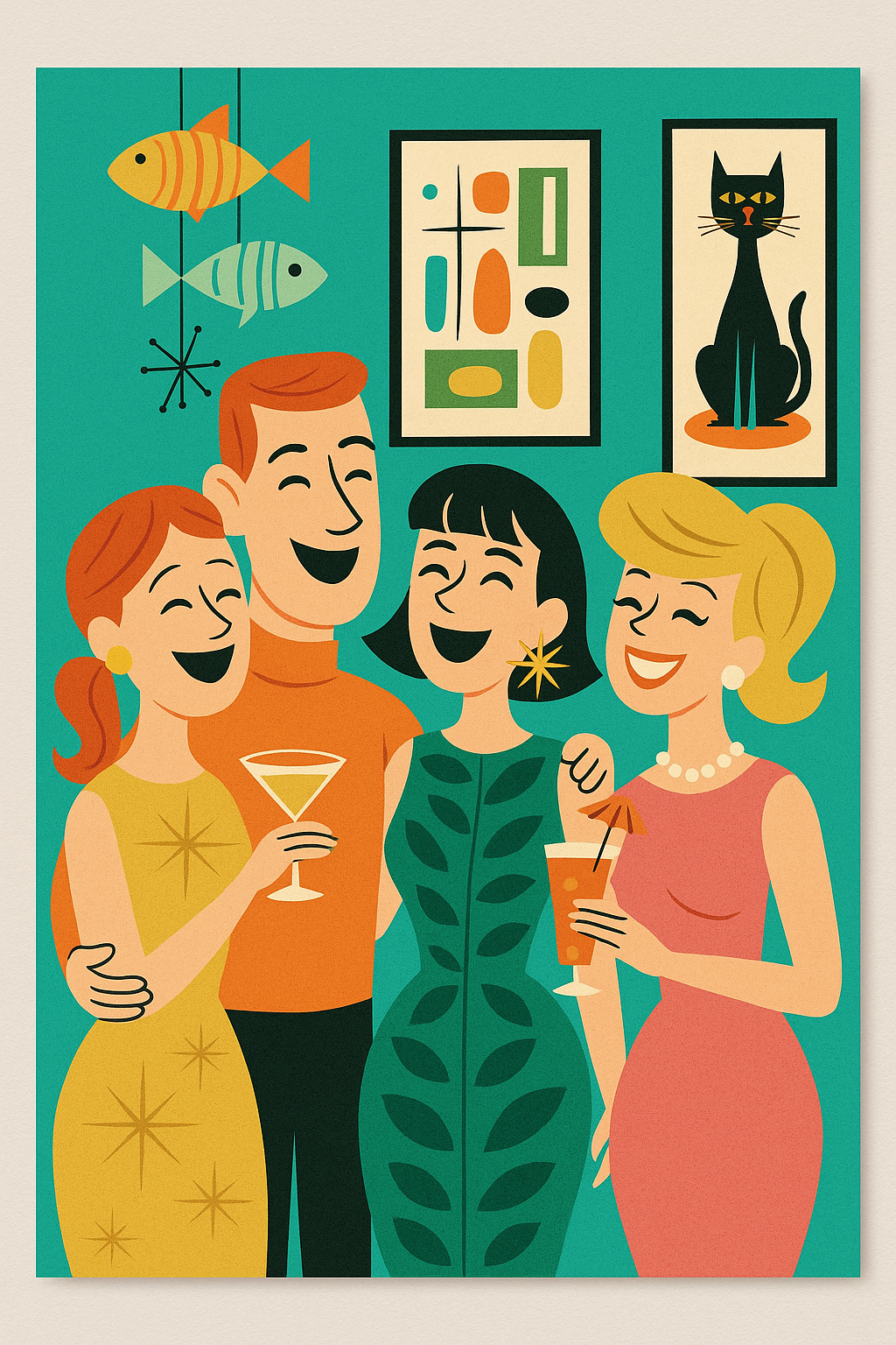 Mid-Century Cocktail Party Poster – Retro Wall Art Print