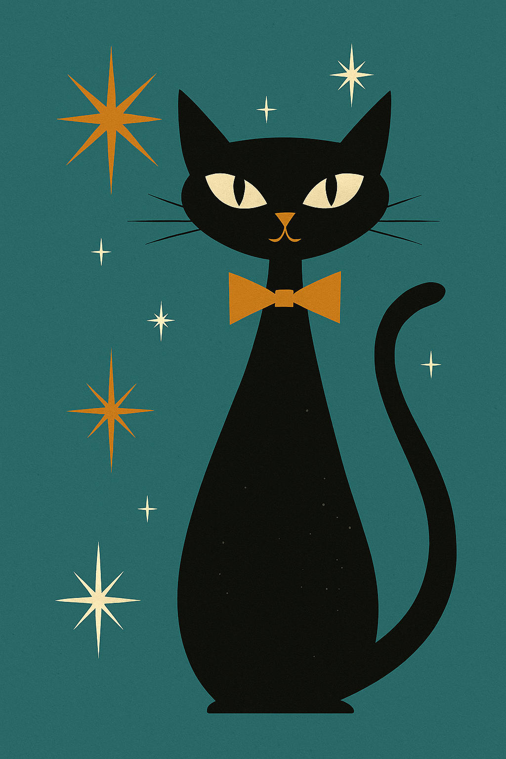 Atomic Cat with Bowtie – Mid-Century Modern Wall Art Poster