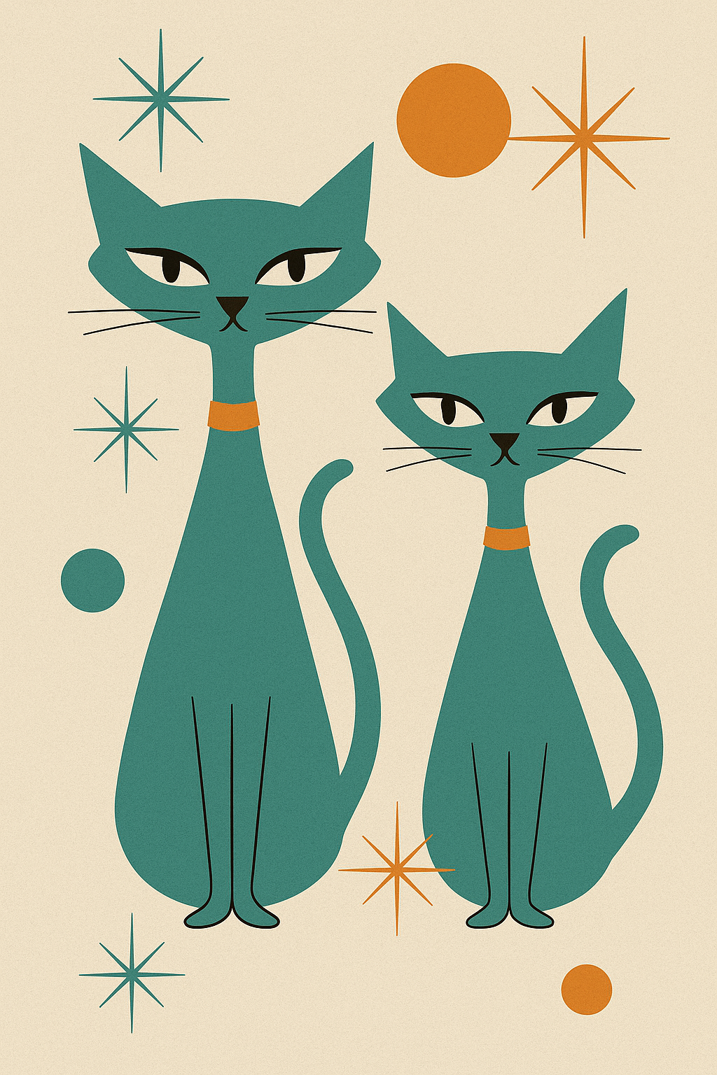 Retro Teal Atomic Cats – Mid-Century Modern Wall Art Poster