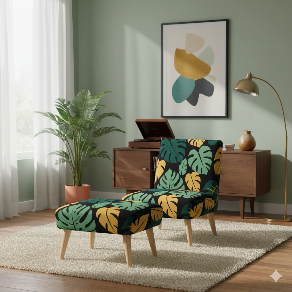 The "Lanai" Ottoman Footstool | Midnight Jungle