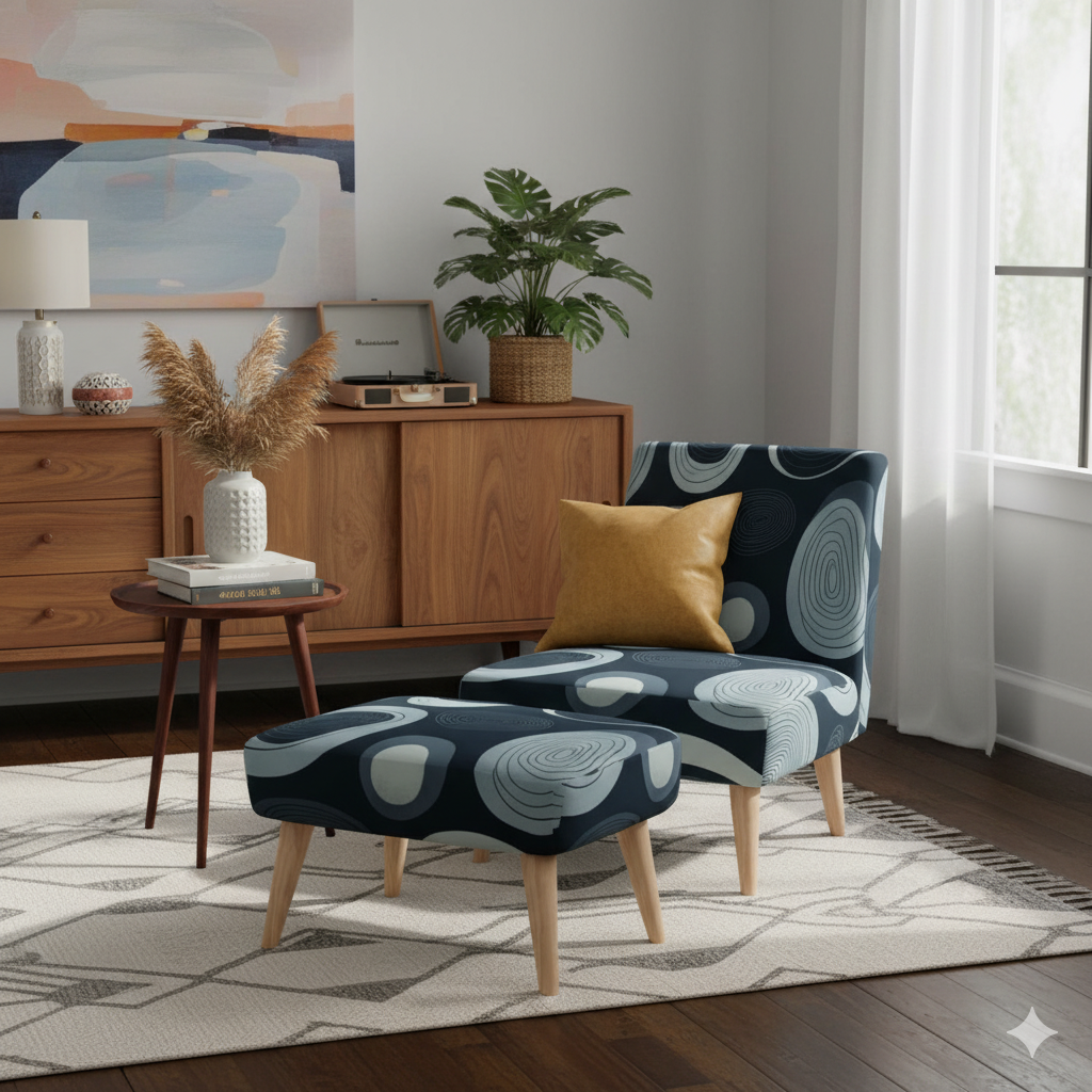 The "Orbit" Ottoman Footstool | Midnight & Slate