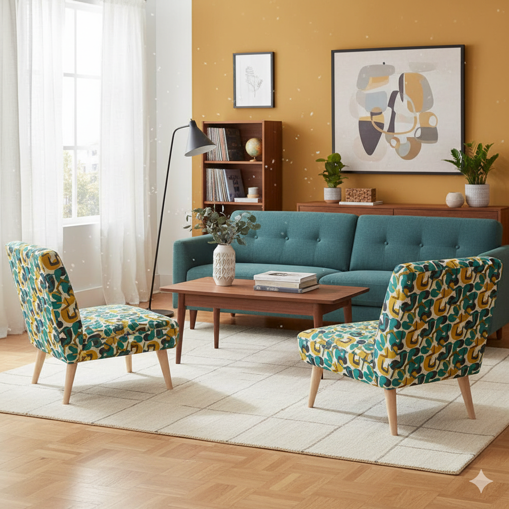 The "Calypso" Mid-Century Accent Chair | Atomic Teal & Gold