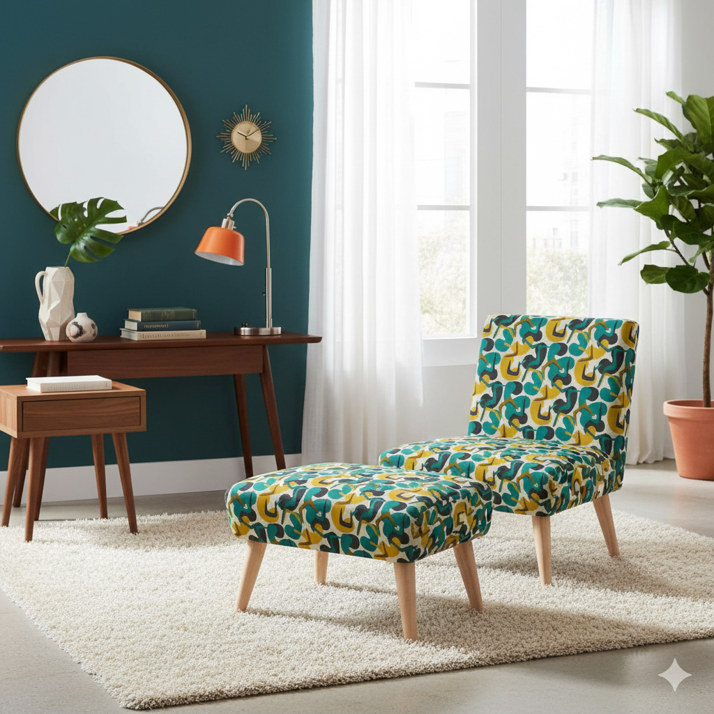 The "Calypso" Ottoman Footstool | Atomic Teal & Gold