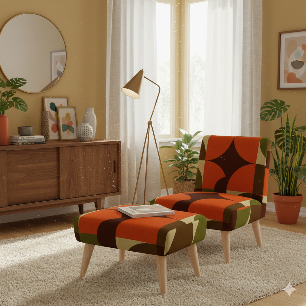 The "Bauhaus Block" Ottoman Footstool | Rust & Walnut