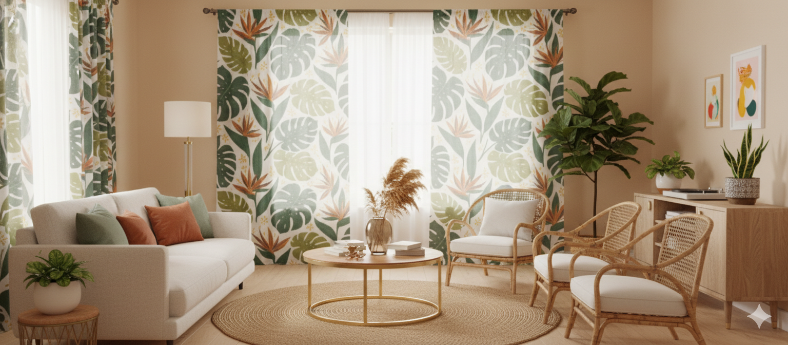 Palm Springs Oasis Mid-Century Sheer Curtain Panel