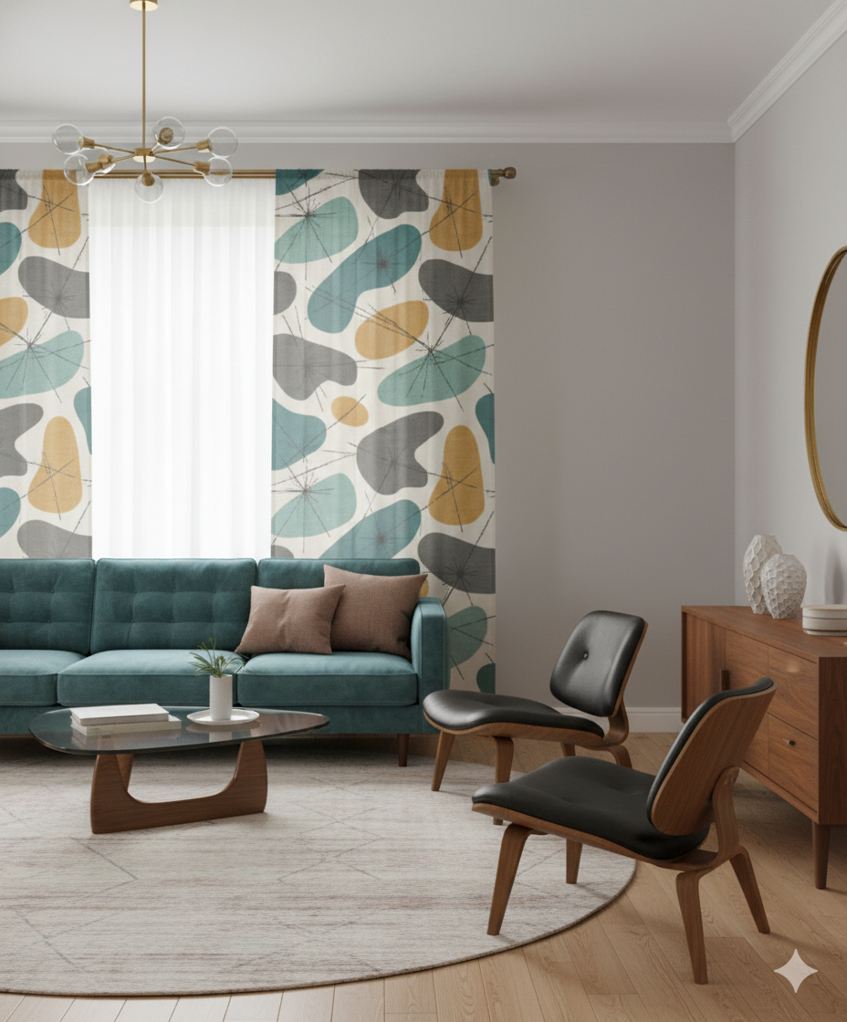 Atomic Age Aura Mid-Century Modern Sheer Curtain Panel