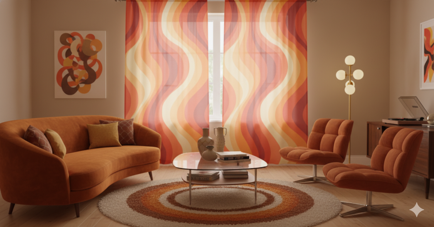 Groovy Gradient Ripple Mid-Century Sheer Curtain Panel