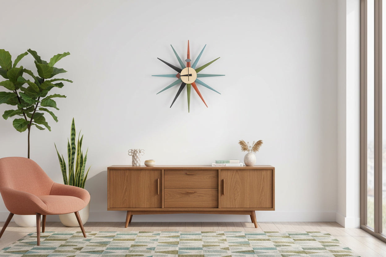 The "Apollo" Sunburst Wall Clock – 19" Mid-Century Icon