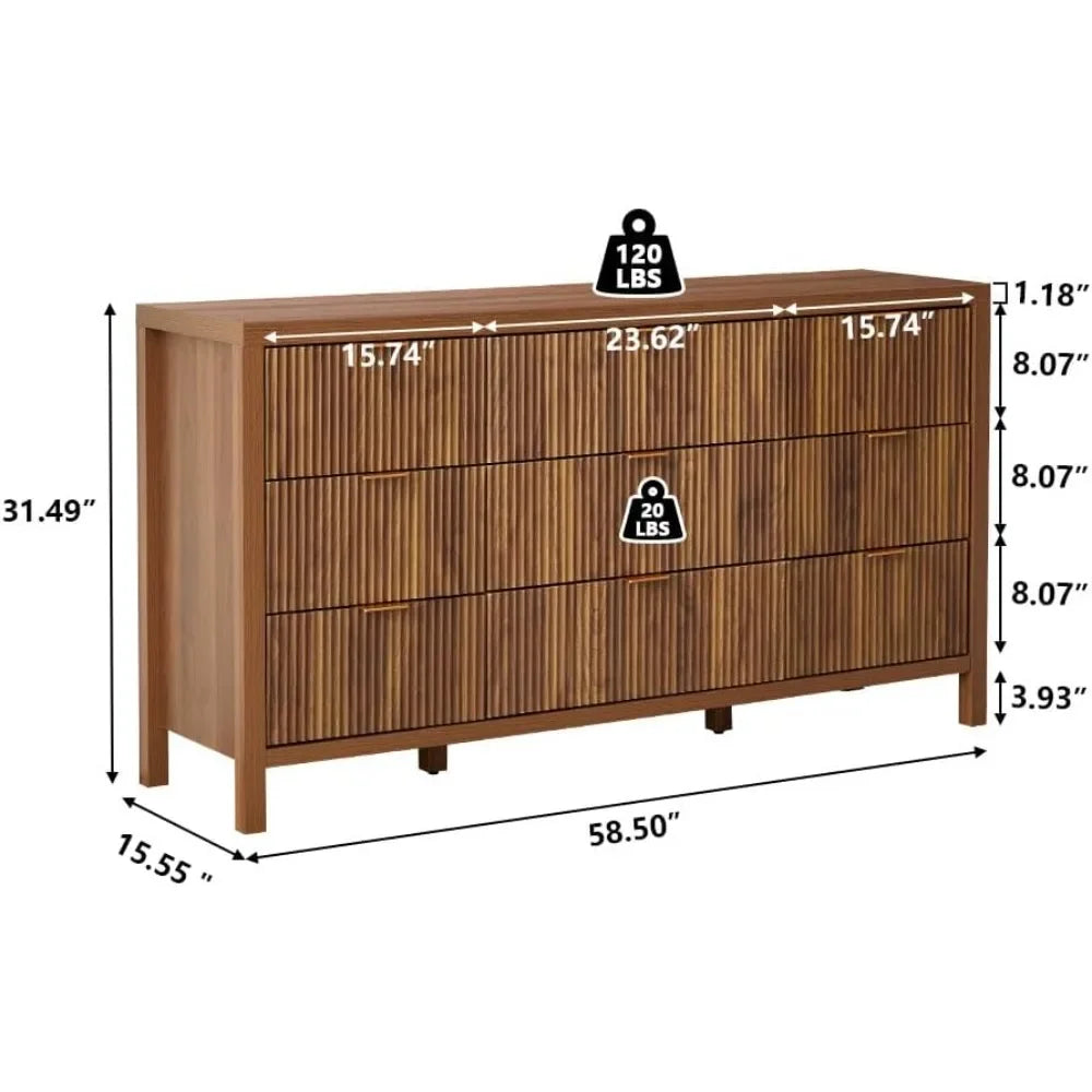 Mid Century Modern Dresser TV Stand, 9 Drawer Dresser for Bedroom Wood